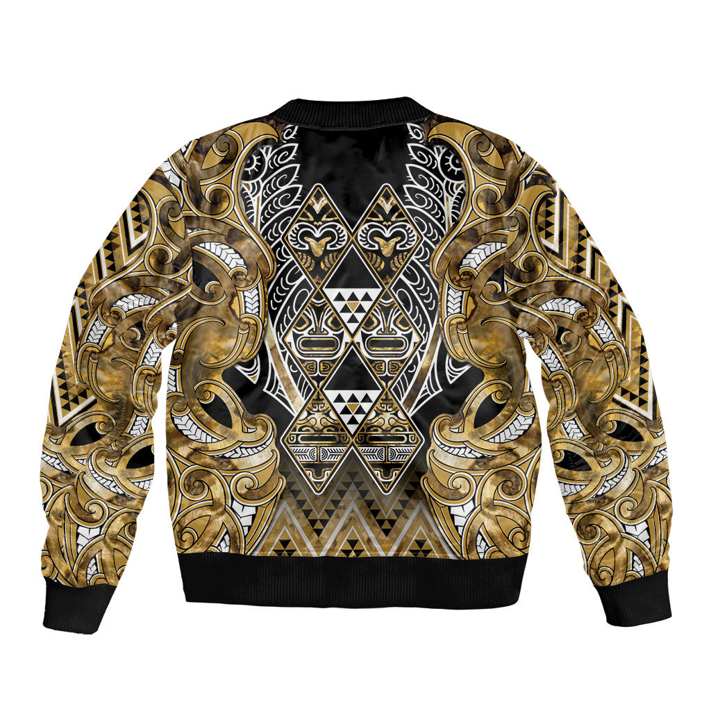 Aotearoa Waikato Tainui Bomber Jacket Maori Light Gold Tribal Paua Shell Pattern DT05 - Polynesian Pride