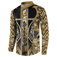Aotearoa Waikato Tainui Button Sweatshirt Maori Light Gold Tribal Paua Shell Pattern DT05 - Polynesian Pride