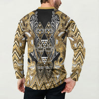 Aotearoa Waikato Tainui Button Sweatshirt Maori Light Gold Tribal Paua Shell Pattern DT05 - Polynesian Pride