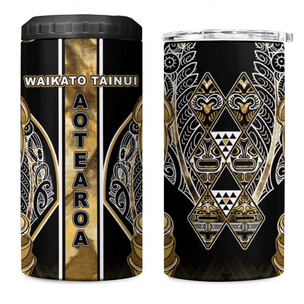 Aotearoa Waikato Tainui 4 in 1 Can Cooler Tumbler Maori Light Gold Tribal Paua Shell Pattern DT05 One Size: 16 oz Yellow - Polynesian Pride