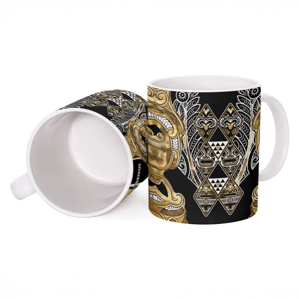 Aotearoa Waikato Tainui Ceramic Mug Maori Light Gold Tribal Paua Shell Pattern DT05 - Polynesian Pride