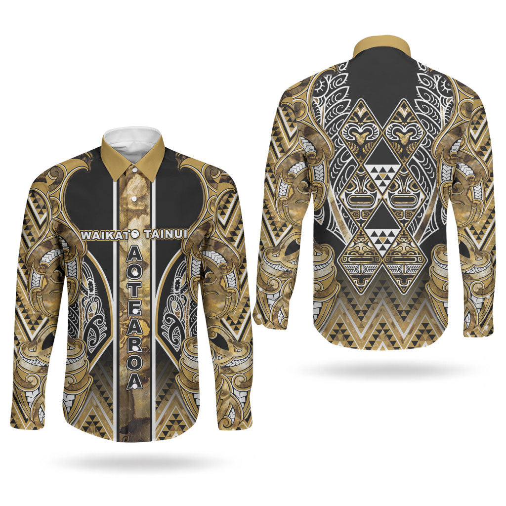 Aotearoa Waikato Tainui Couples Matching Off Shoulder Short Dress and Long Sleeve Button Shirt Maori Light Gold Tribal Paua Shell Pattern DT05 - Polynesian Pride