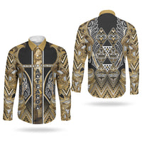 Aotearoa Waikato Tainui Couples Matching Off Shoulder Short Dress and Long Sleeve Button Shirt Maori Light Gold Tribal Paua Shell Pattern DT05 - Polynesian Pride