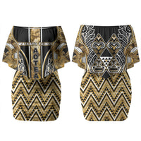 Aotearoa Waikato Tainui Couples Matching Off Shoulder Short Dress and Long Sleeve Button Shirt Maori Light Gold Tribal Paua Shell Pattern DT05 - Polynesian Pride