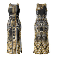 Aotearoa Waikato Tainui Couples Matching Tank Maxi Dress and Long Sleeve Button Shirt Maori Light Gold Tribal Paua Shell Pattern DT05 - Polynesian Pride
