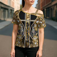 Aotearoa Waikato Tainui Cross Shoulder Shirt Maori Light Gold Tribal Paua Shell Pattern DT05 - Polynesian Pride
