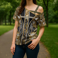 Aotearoa Waikato Tainui Cross Shoulder Shirt Maori Light Gold Tribal Paua Shell Pattern DT05 - Polynesian Pride