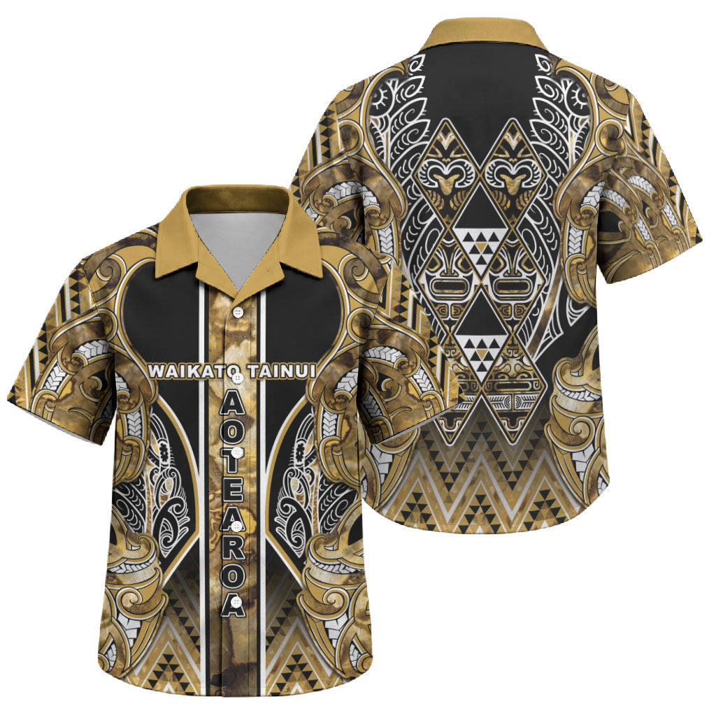 Aotearoa Waikato Tainui Family Matching Off Shoulder Maxi Dress and Hawaiian Shirt Maori Light Gold Tribal Paua Shell Pattern DT05 Son's Shirt Yellow - Polynesian Pride