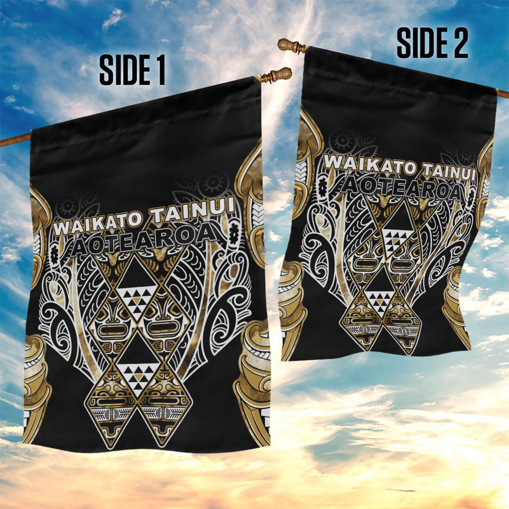Aotearoa Waikato Tainui Garden Flag Maori Light Gold Tribal Paua Shell Pattern DT05 - Polynesian Pride