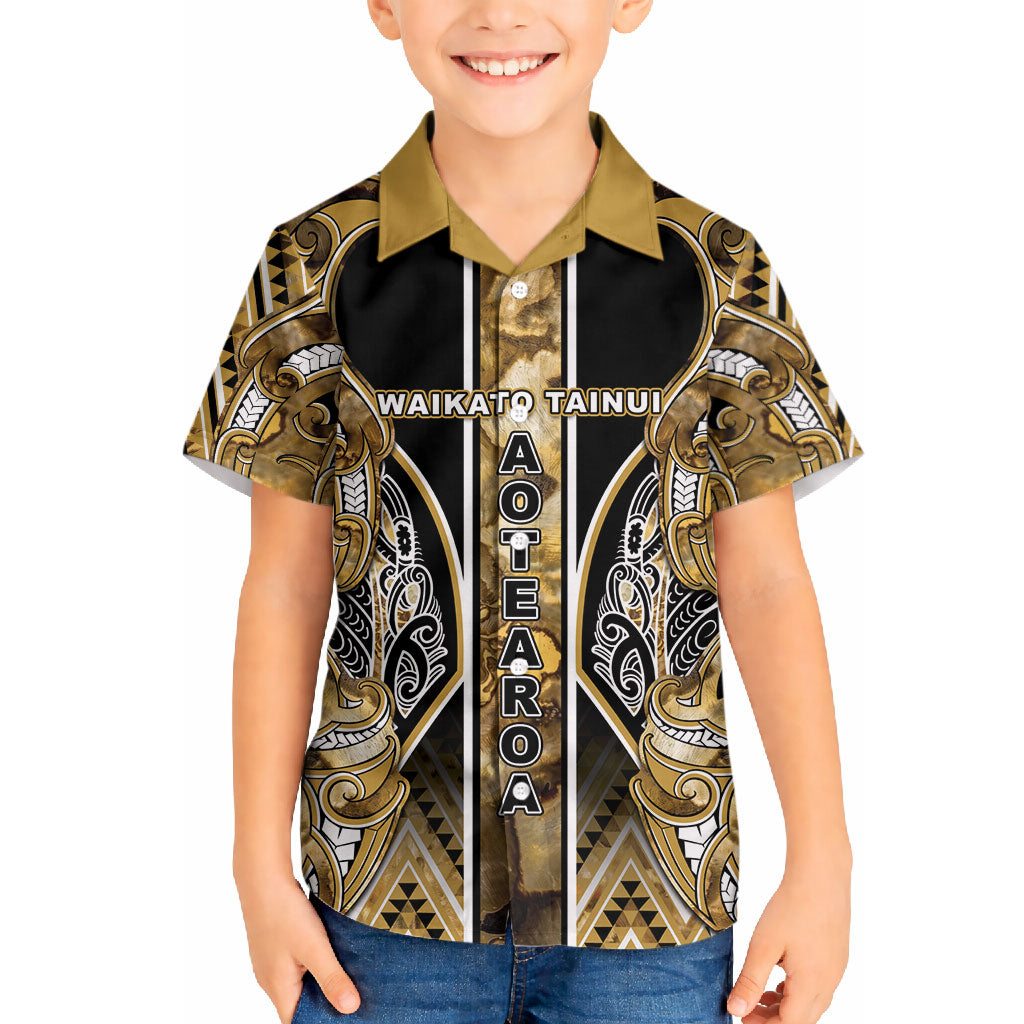 Aotearoa Waikato Tainui Hawaiian Shirt Maori Light Gold Tribal Paua Shell Pattern DT05 - Polynesian Pride