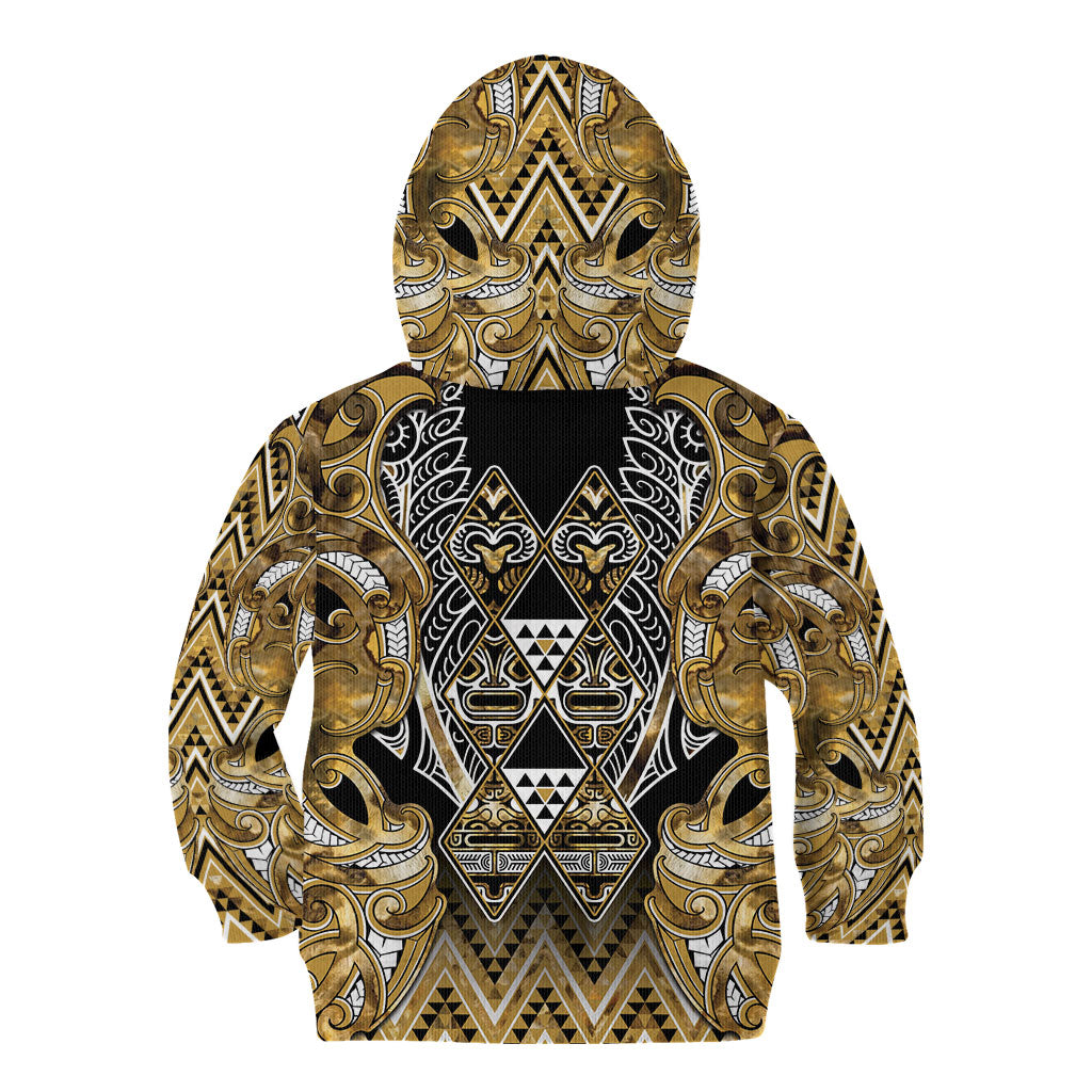 Aotearoa Waikato Tainui Kid Hoodie Maori Light Gold Tribal Paua Shell Pattern DT05 - Polynesian Pride