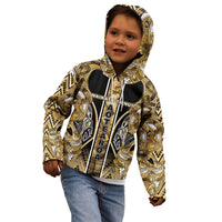 Aotearoa Waikato Tainui Kid Hoodie Maori Light Gold Tribal Paua Shell Pattern DT05 - Polynesian Pride