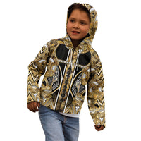 Aotearoa Waikato Tainui Kid Hoodie Maori Light Gold Tribal Paua Shell Pattern DT05 - Polynesian Pride