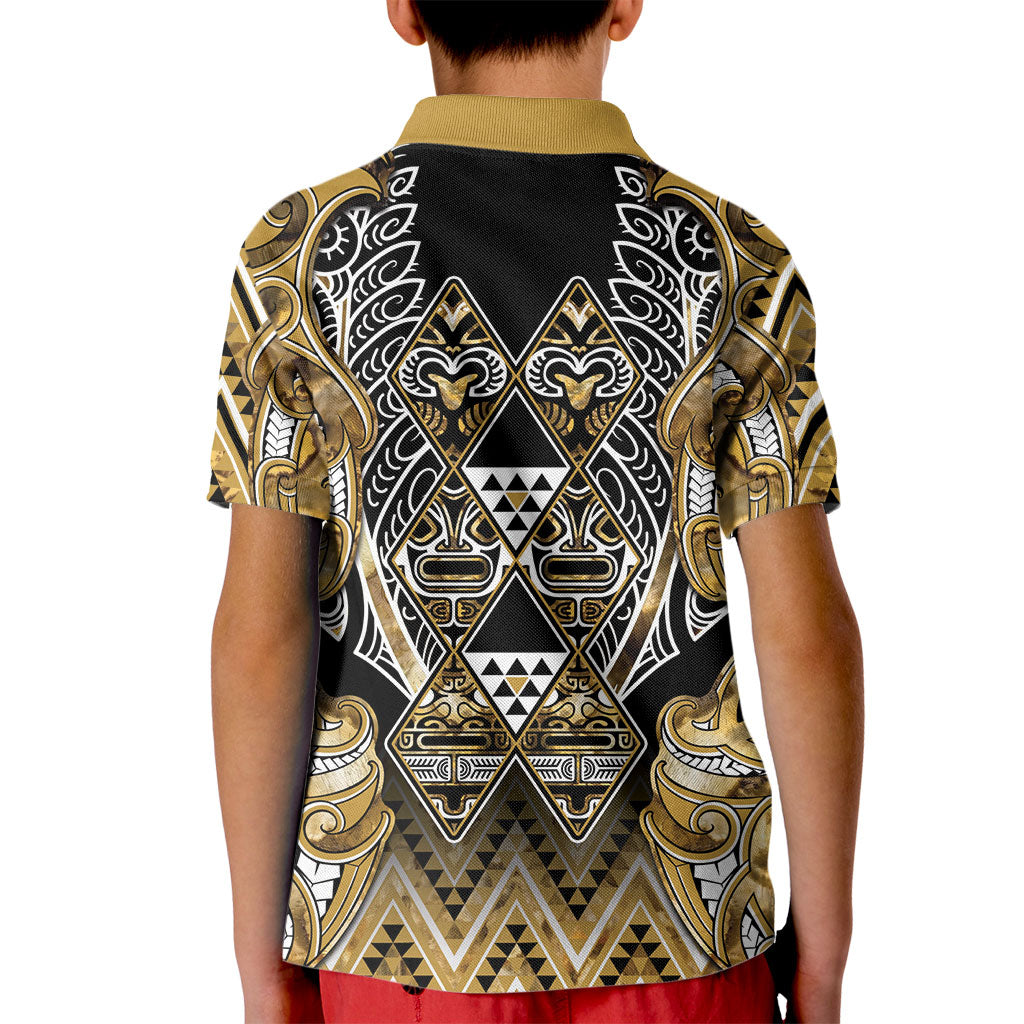 Aotearoa Waikato Tainui Kid Polo Shirt Maori Light Gold Tribal Paua Shell Pattern DT05 - Polynesian Pride