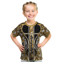 Aotearoa Waikato Tainui Kid T Shirt Maori Light Gold Tribal Paua Shell Pattern DT05 Yellow - Polynesian Pride