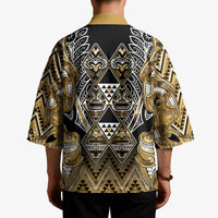 Aotearoa Waikato Tainui Kimono Maori Light Gold Tribal Paua Shell Pattern DT05 - Polynesian Pride