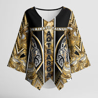 Aotearoa Waikato Tainui Kimono Sleeve Blouse Maori Light Gold Tribal Paua Shell Pattern DT05 Female Yellow - Polynesian Pride