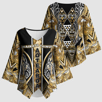 Aotearoa Waikato Tainui Kimono Sleeve Blouse Maori Light Gold Tribal Paua Shell Pattern DT05 - Polynesian Pride