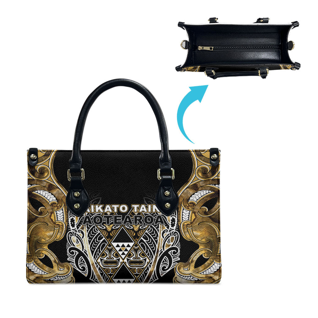 Aotearoa Waikato Tainui Leather Bag Maori Light Gold Tribal Paua Shell Pattern DT05 - Polynesian Pride