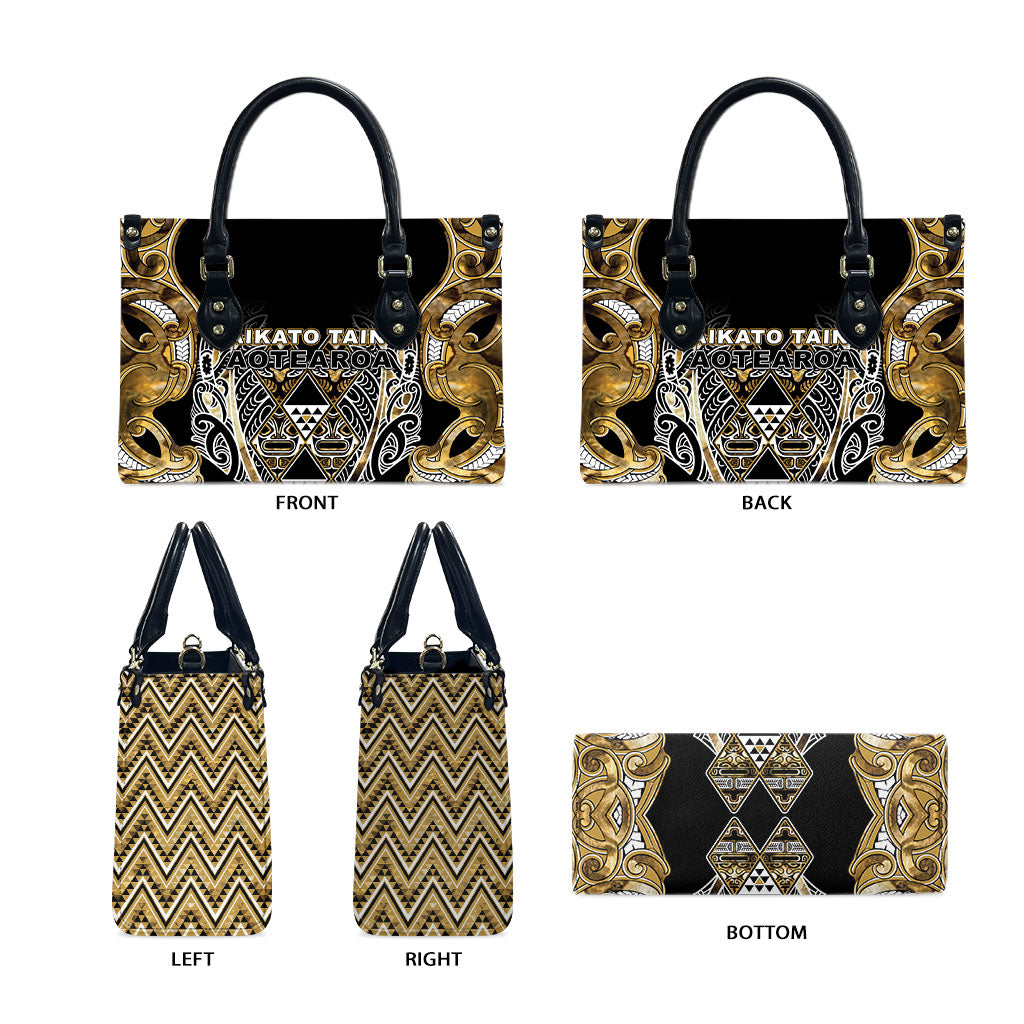 Aotearoa Waikato Tainui Leather Bag Maori Light Gold Tribal Paua Shell Pattern DT05 - Polynesian Pride