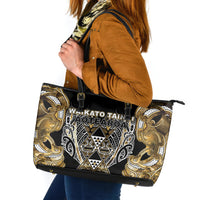 Aotearoa Waikato Tainui Leather Tote Bag Maori Light Gold Tribal Paua Shell Pattern DT05 Yellow - Polynesian Pride