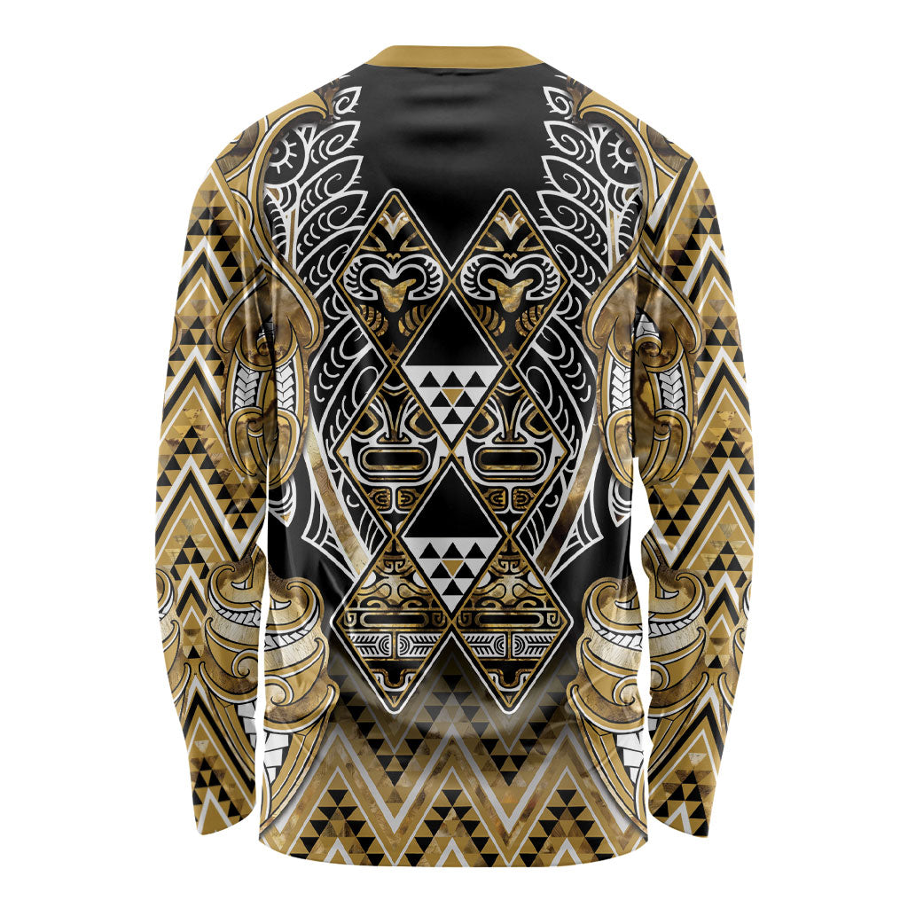 Aotearoa Waikato Tainui Long Sleeve Shirt Maori Light Gold Tribal Paua Shell Pattern DT05 - Polynesian Pride