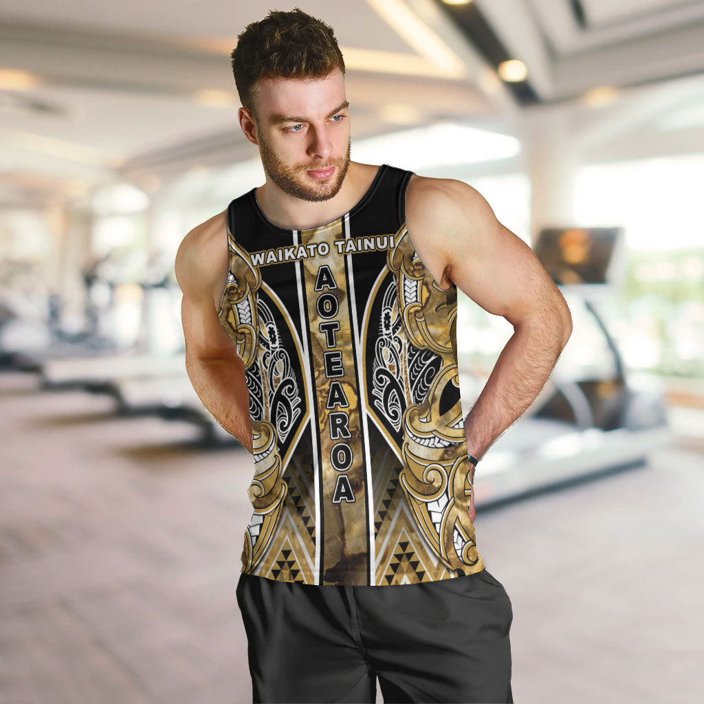 Aotearoa Waikato Tainui Men Tank Top Maori Light Gold Tribal Paua Shell Pattern DT05 Yellow - Polynesian Pride