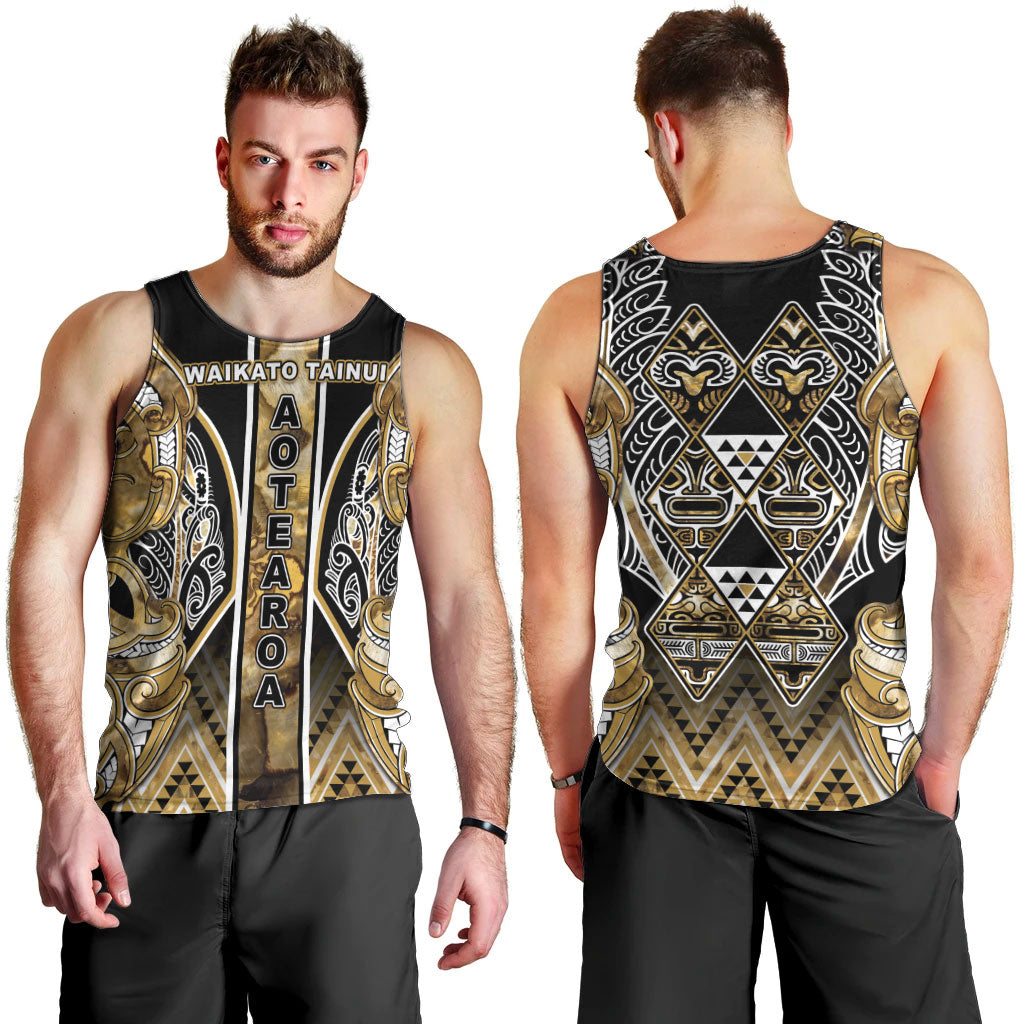 Aotearoa Waikato Tainui Men Tank Top Maori Light Gold Tribal Paua Shell Pattern DT05 - Polynesian Pride