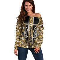 Aotearoa Waikato Tainui Off Shoulder Sweater Maori Light Gold Tribal Paua Shell Pattern DT05 Women Yellow - Polynesian Pride