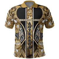 Aotearoa Waikato Tainui Polo Shirt Maori Light Gold Tribal Paua Shell Pattern DT05 Yellow - Polynesian Pride