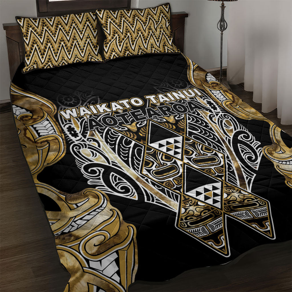 Aotearoa Waikato Tainui Quilt Bed Set Maori Light Gold Tribal Paua Shell Pattern DT05 Yellow - Polynesian Pride