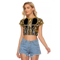 Aotearoa Waikato Tainui Raglan Cropped T Shirt Maori Light Gold Tribal Paua Shell Pattern DT05 Female Yellow - Polynesian Pride