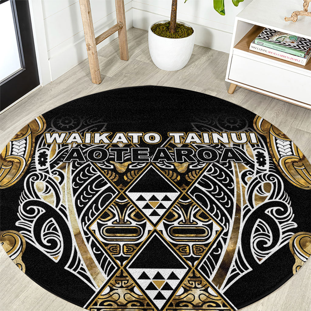 Aotearoa Waikato Tainui Round Carpet Maori Light Gold Tribal Paua Shell Pattern DT05 Yellow - Polynesian Pride