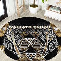 Aotearoa Waikato Tainui Round Carpet Maori Light Gold Tribal Paua Shell Pattern DT05 Yellow - Polynesian Pride