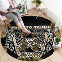 Aotearoa Waikato Tainui Round Carpet Maori Light Gold Tribal Paua Shell Pattern DT05 - Polynesian Pride