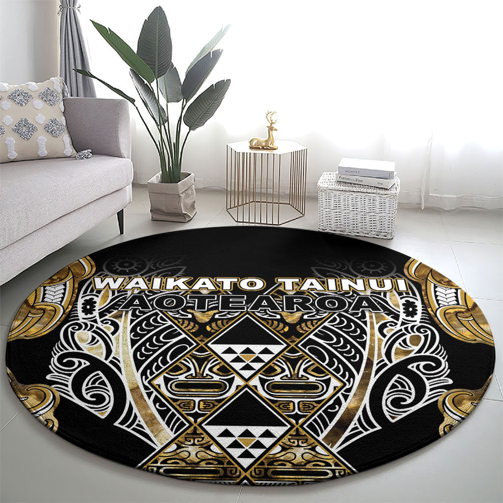 Aotearoa Waikato Tainui Round Carpet Maori Light Gold Tribal Paua Shell Pattern DT05 - Polynesian Pride