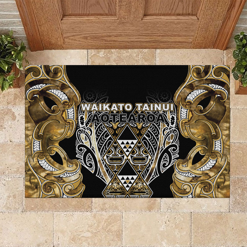 Aotearoa Waikato Tainui Rubber Doormat Maori Light Gold Tribal Paua Shell Pattern DT05 Yellow - Polynesian Pride