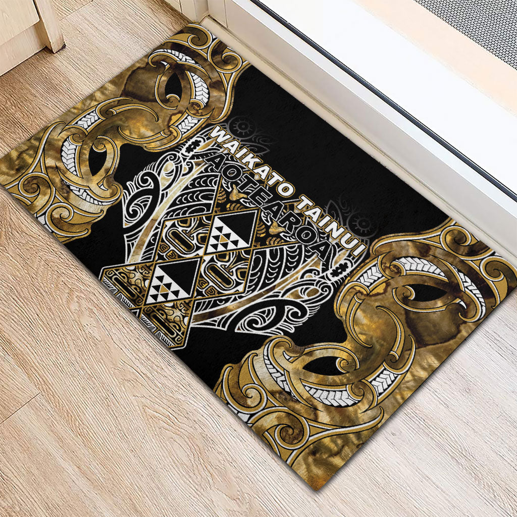 Aotearoa Waikato Tainui Rubber Doormat Maori Light Gold Tribal Paua Shell Pattern DT05 - Polynesian Pride