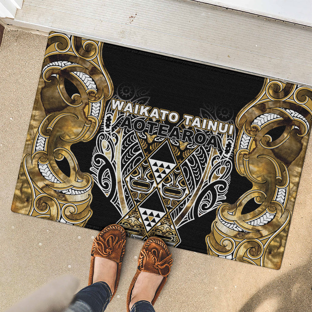 Aotearoa Waikato Tainui Rubber Doormat Maori Light Gold Tribal Paua Shell Pattern DT05 - Polynesian Pride