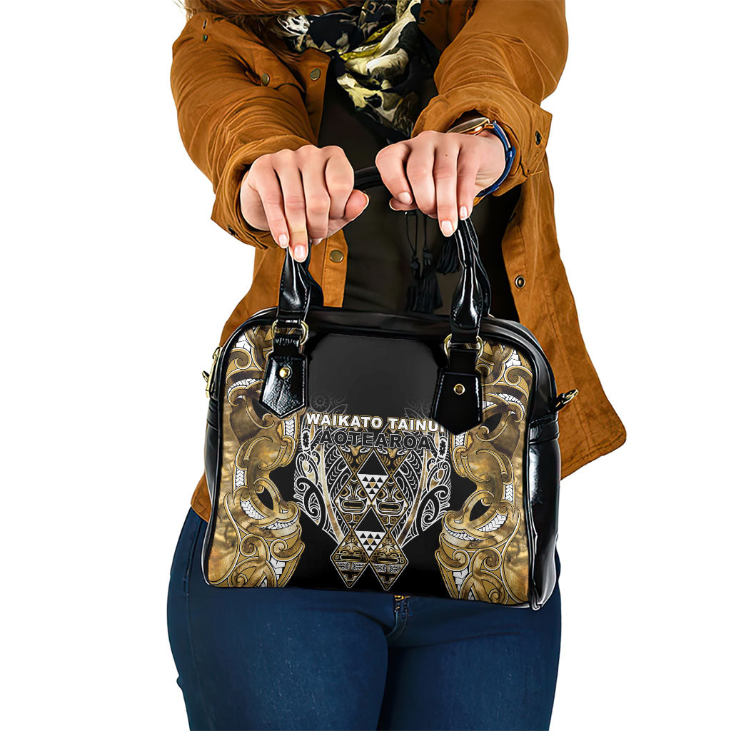 Aotearoa Waikato Tainui Shoulder Handbag Maori Light Gold Tribal Paua Shell Pattern DT05 One Size Yellow - Polynesian Pride