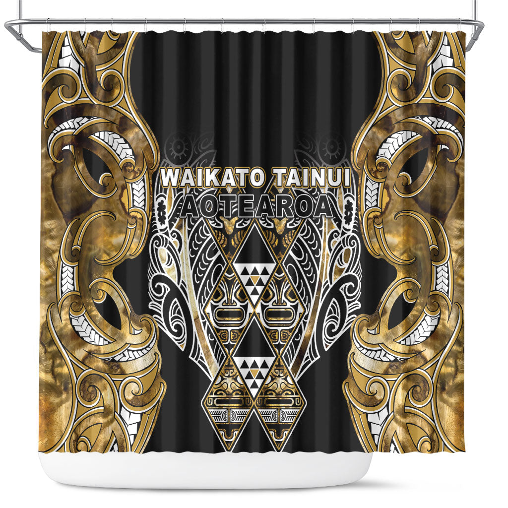 Aotearoa Waikato Tainui Shower Curtain Maori Light Gold Tribal Paua Shell Pattern DT05 Yellow - Polynesian Pride