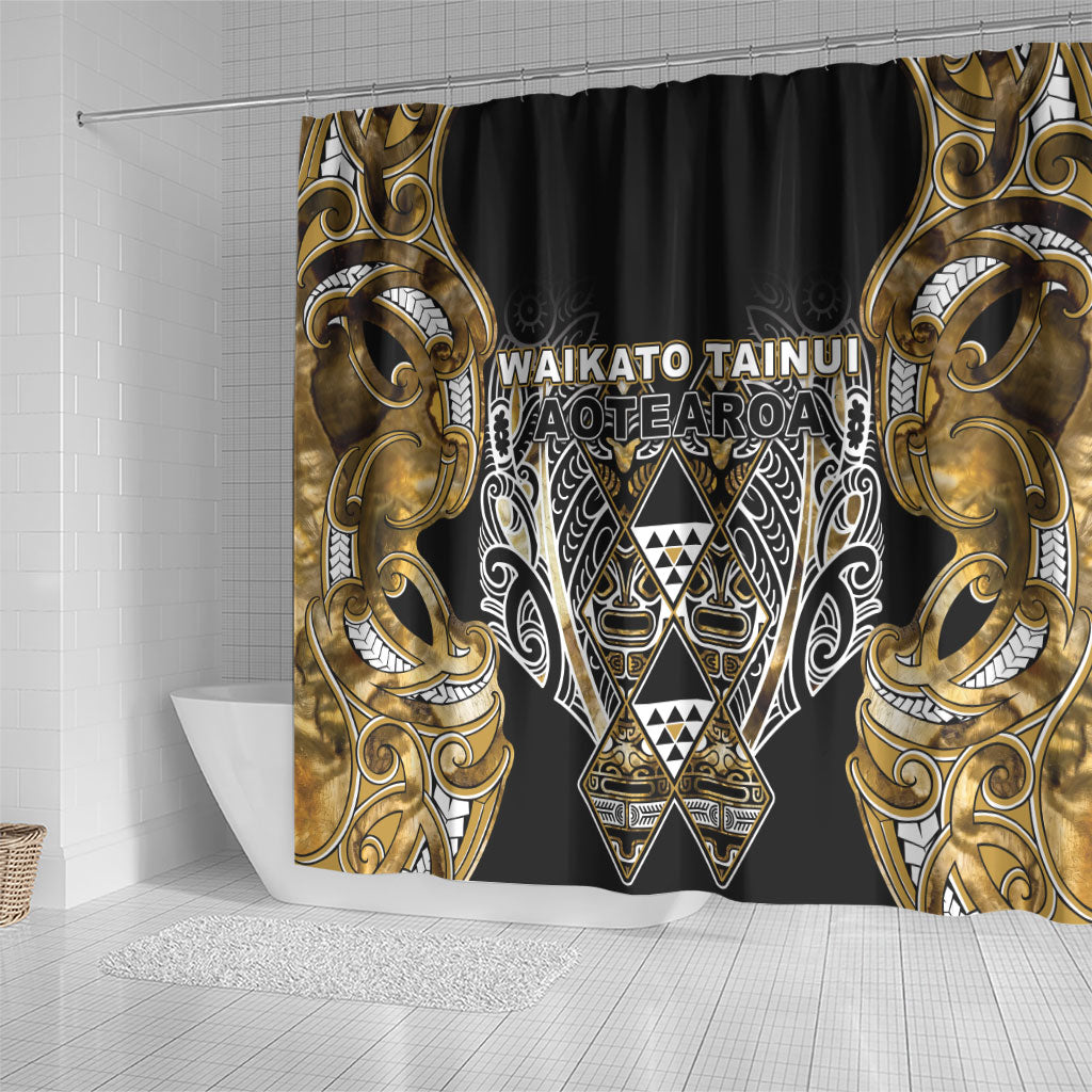 Aotearoa Waikato Tainui Shower Curtain Maori Light Gold Tribal Paua Shell Pattern DT05 - Polynesian Pride