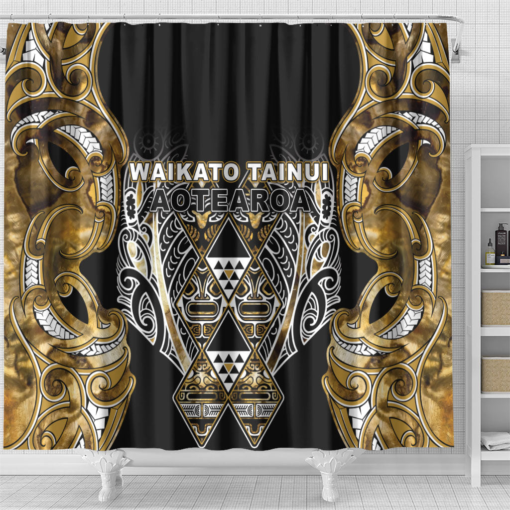 Aotearoa Waikato Tainui Shower Curtain Maori Light Gold Tribal Paua Shell Pattern DT05 - Polynesian Pride