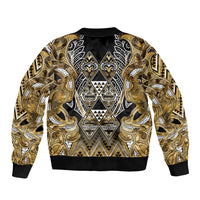 Aotearoa Waikato Tainui Sleeve Zip Bomber Jacket Maori Light Gold Tribal Paua Shell Pattern DT05 - Polynesian Pride