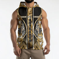 Aotearoa Waikato Tainui Sleeveless Hoodie Maori Light Gold Tribal Paua Shell Pattern DT05 - Polynesian Pride