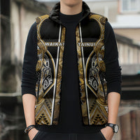Aotearoa Waikato Tainui Sleeveless Puffer Jacket Maori Light Gold Tribal Paua Shell Pattern DT05 - Polynesian Pride