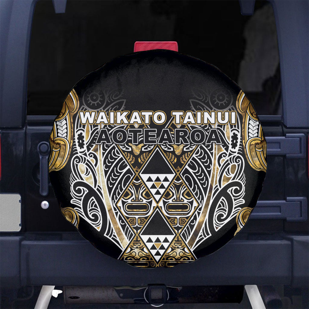 Aotearoa Waikato Tainui Spare Tire Cover Maori Light Gold Tribal Paua Shell Pattern DT05 No hole Yellow - Polynesian Pride