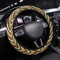 Aotearoa Waikato Tainui Steering Wheel Cover Maori Light Gold Tribal Paua Shell Pattern DT05 Universal Fit Yellow - Polynesian Pride