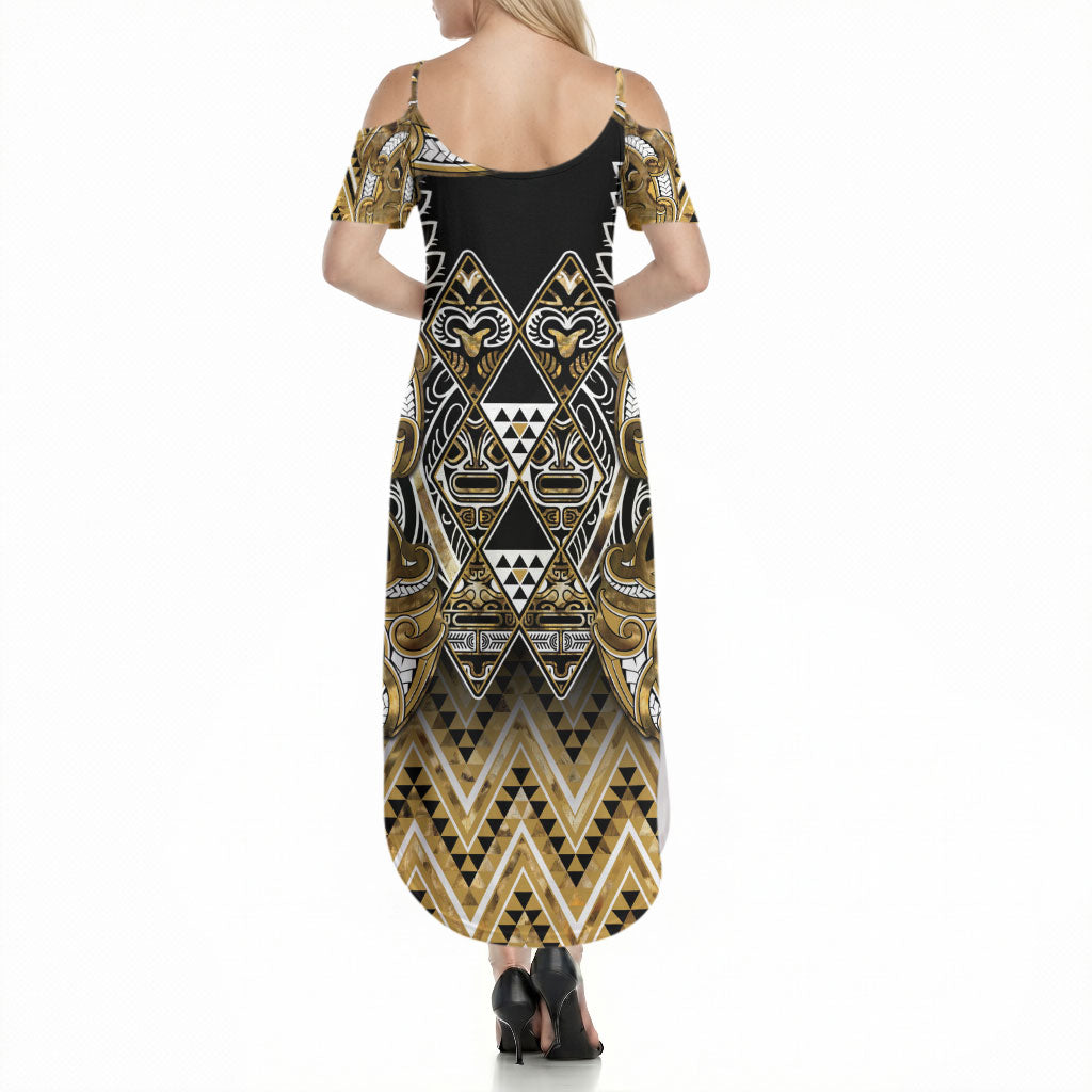 Aotearoa Waikato Tainui Summer Maxi Dress Maori Light Gold Tribal Paua Shell Pattern DT05 - Polynesian Pride