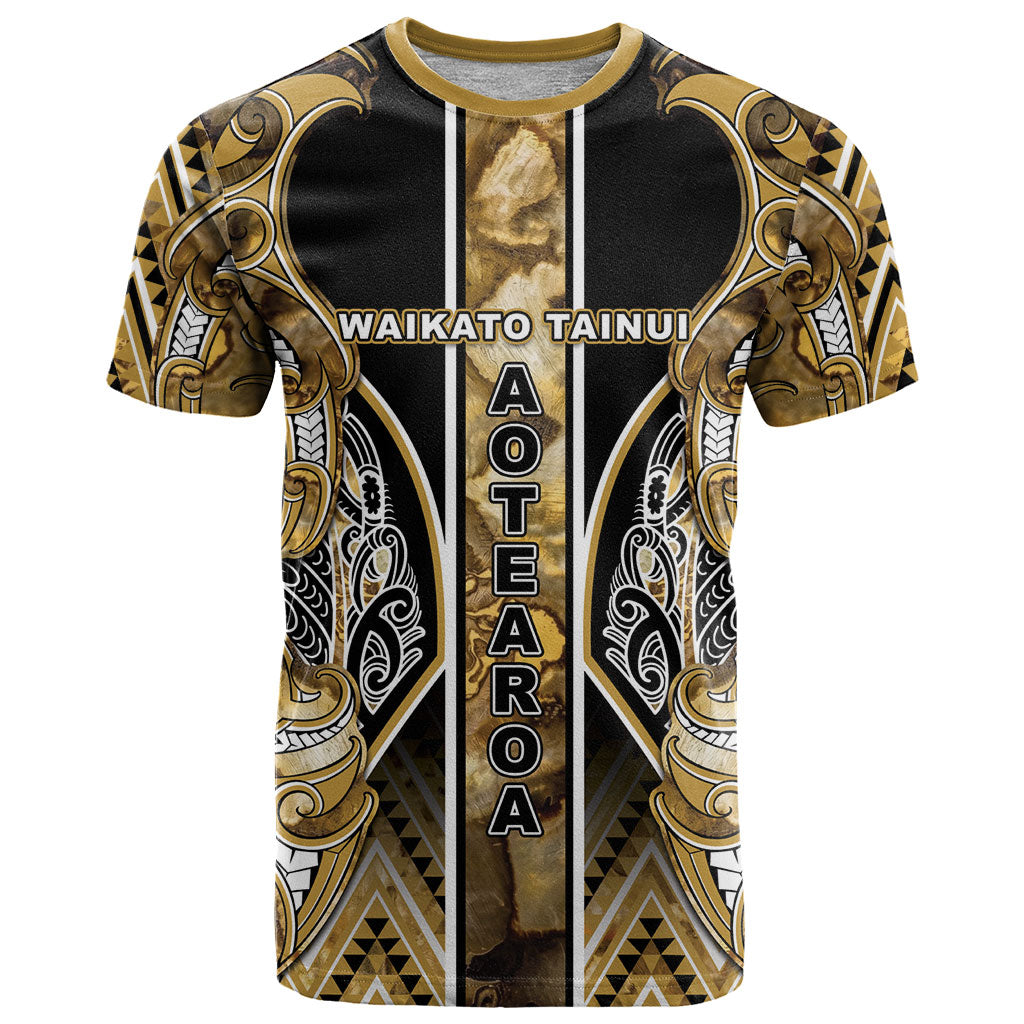 Aotearoa Waikato Tainui T Shirt Maori Light Gold Tribal Paua Shell Pattern DT05 Yellow - Polynesian Pride